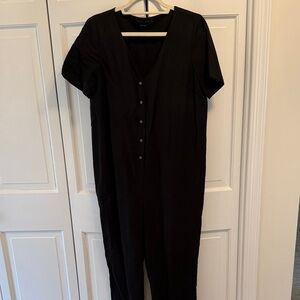 Hatch Maternity Black V-Neck Short Sleeve Jumpsuit